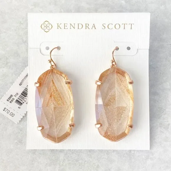 NWOT Kendra Scott Esme Rose Gold Drop Earrings In Gold Dusted Glass